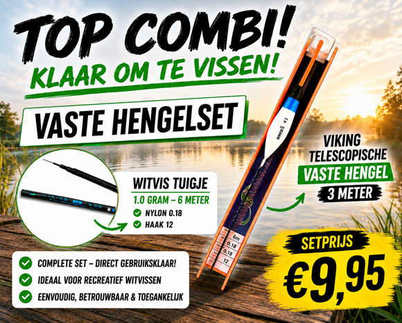 Vaste hengelset Viking 3 meter compleet met witvistuigje